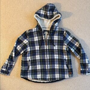 L.L. Bean Hooded Plaid Jacket in Blue and Green